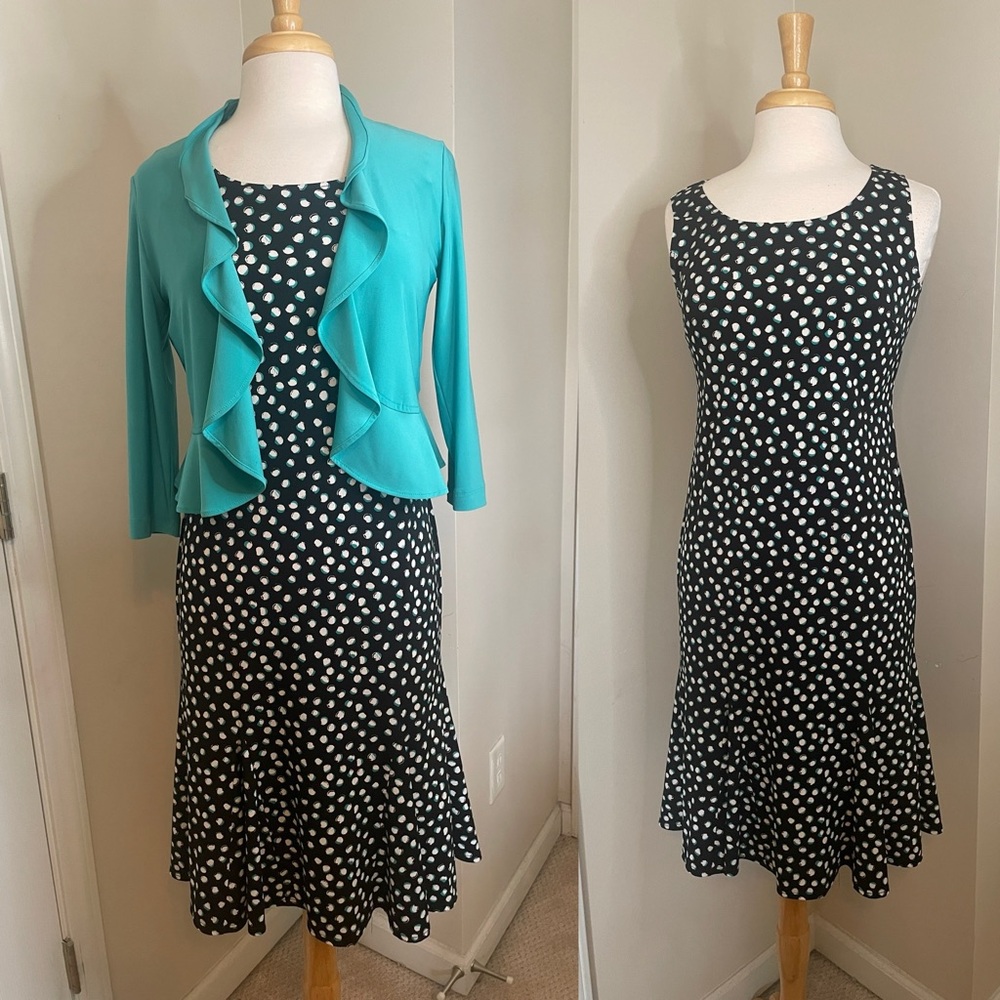 Danny & Nicole Black Dotted Dress With Teal Jacket S